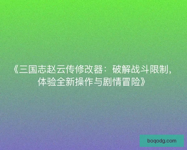 《三国志赵云传修改器：破解战斗限制，体验全新操作与剧情冒险》