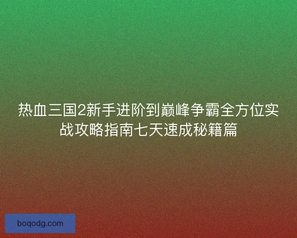 热血三国2新手进阶到巅峰争霸全方位实战攻略指南七天速成秘籍篇